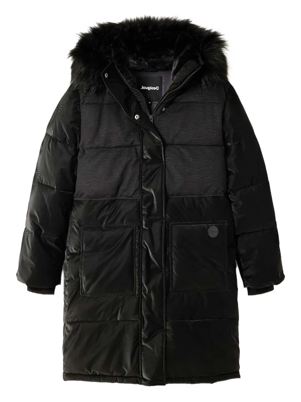 

Стеганое пальто с меховой отделкой Desigual, черный