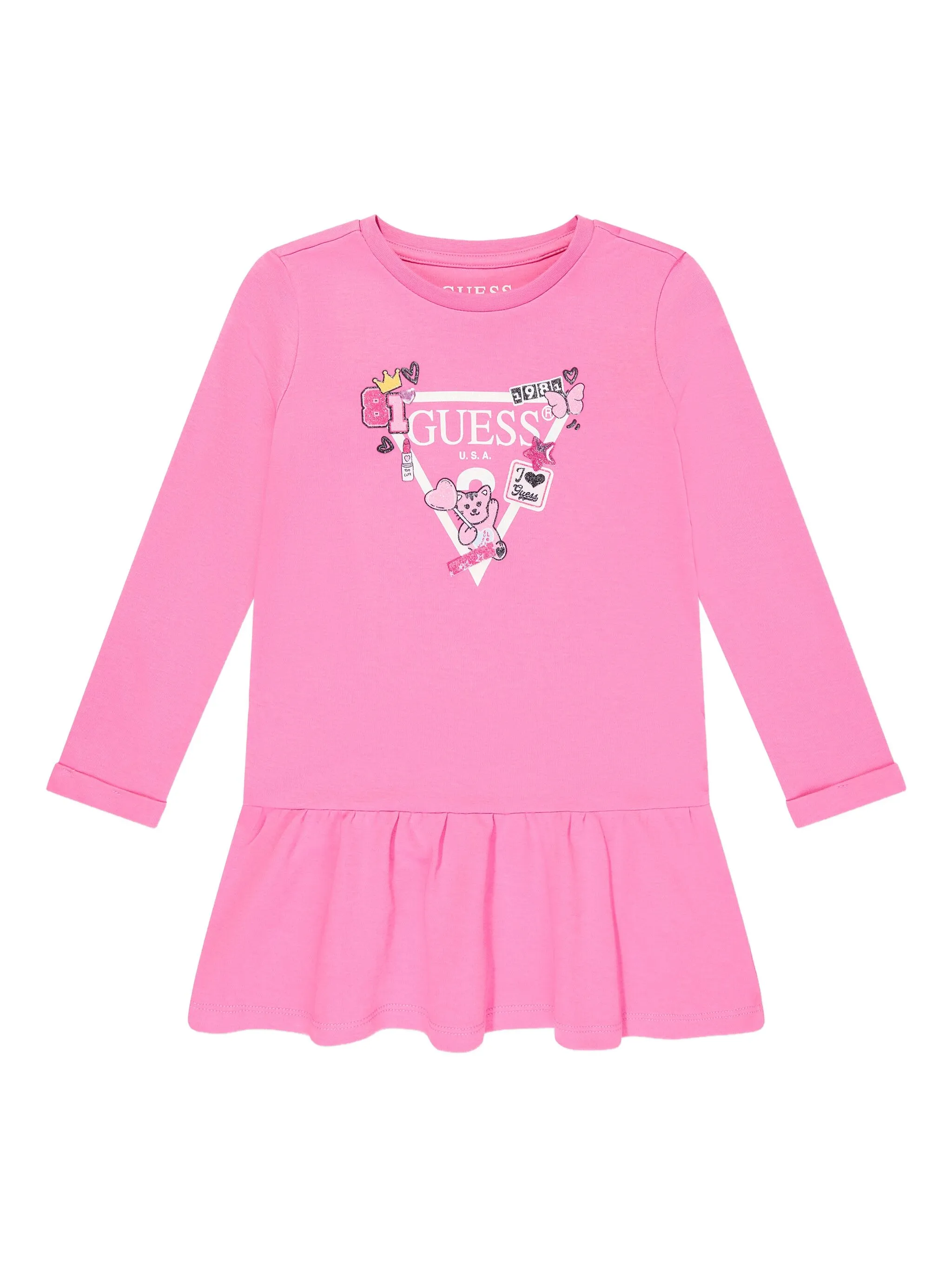 

Платье мини с оборками и логотипом Guess Kids, розовый
