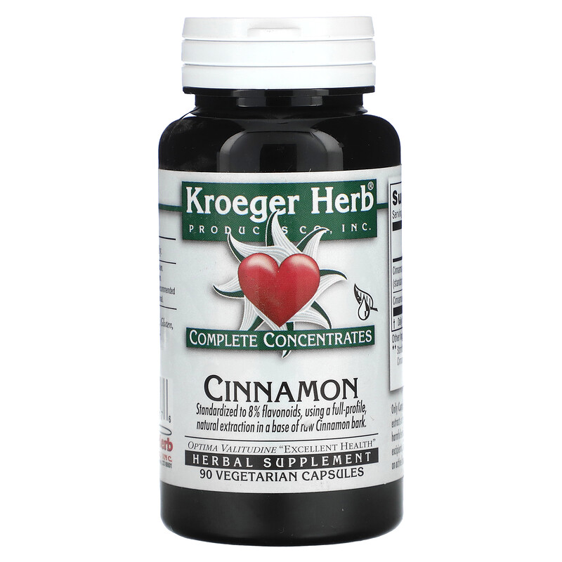 

Kroeger Herb Co, Полные концентраты, корица, 200 мг, 90 вегетарианских капсул