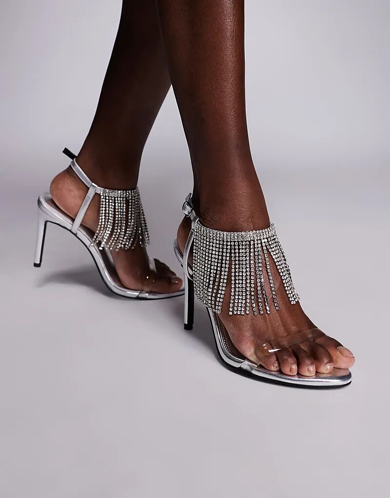 Босоножки Noelle на высоком каблуке с бахромой от ASOS DESIGN, серебристого цвета