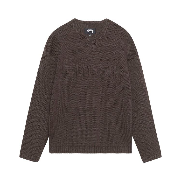 

Свитер Stussy Embroidered V Neck Logo Sweater Brown, коричневый