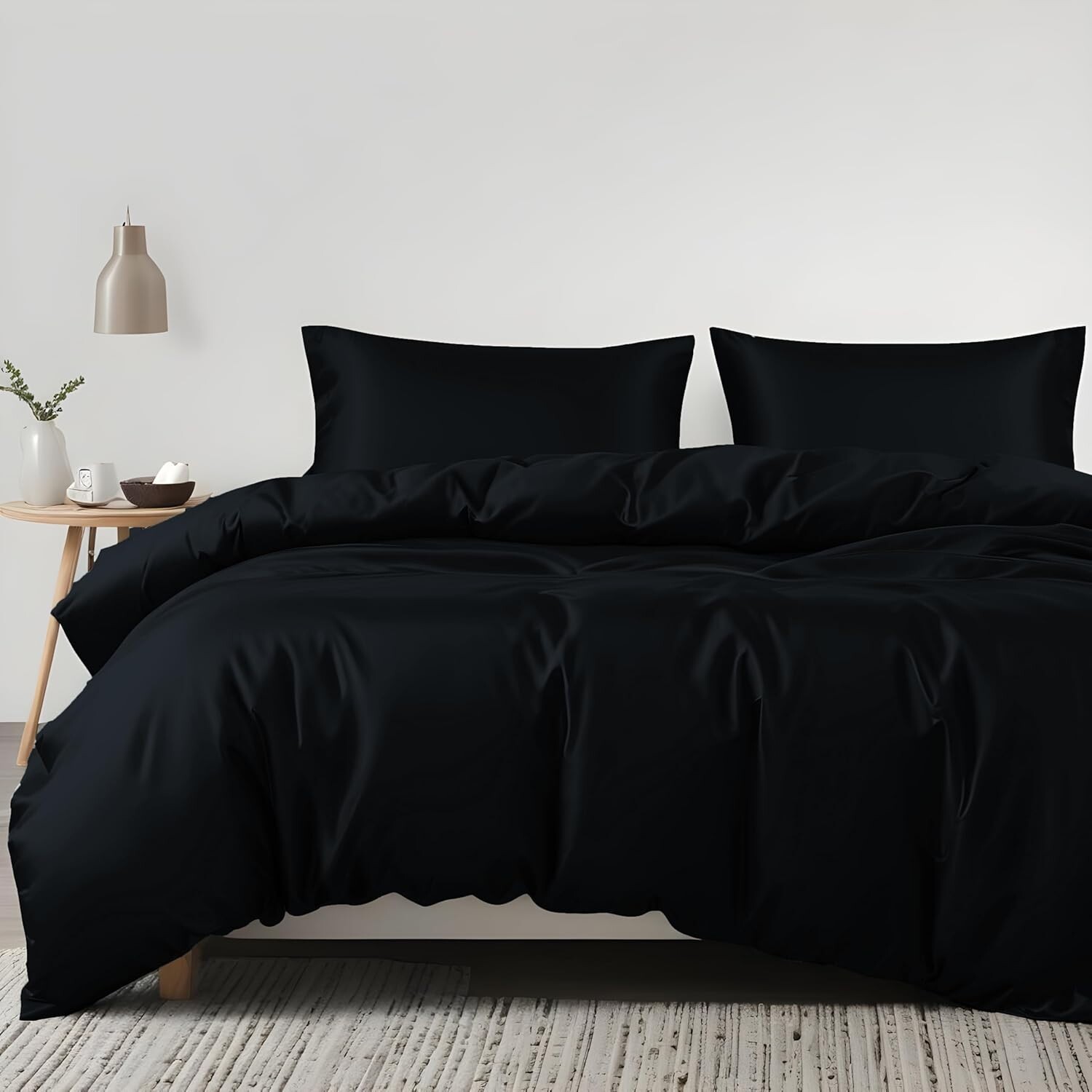 

Комплект пододеяльников Linenwalas Tencel из лиоцелла, эвкалиптовый охлаждающий комплект из легкого шелкового одеяла с застежкой-молнией и угловыми завязками (черный, королевский), Jet Black