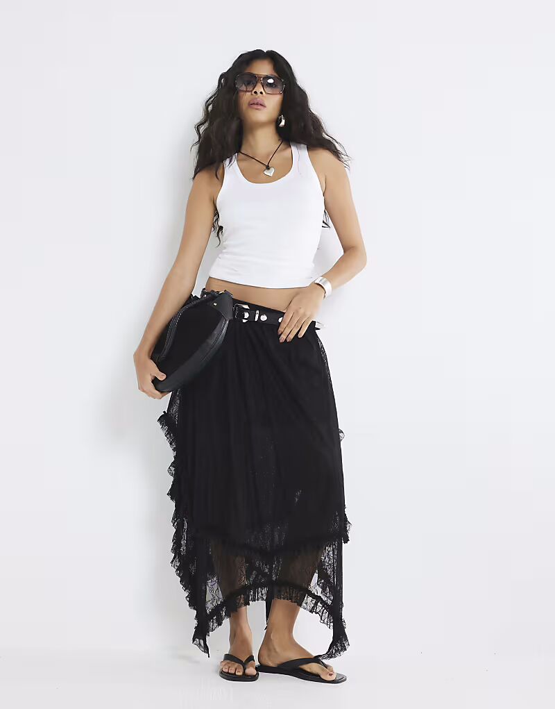 

Юбка макси River Island Lace черного цвета