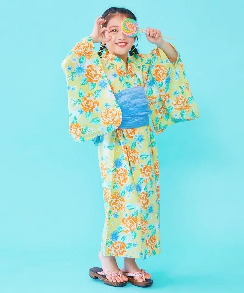 Платье-кимоно Yukata dress детское с поясом, черное, бренд devirock — фото 3