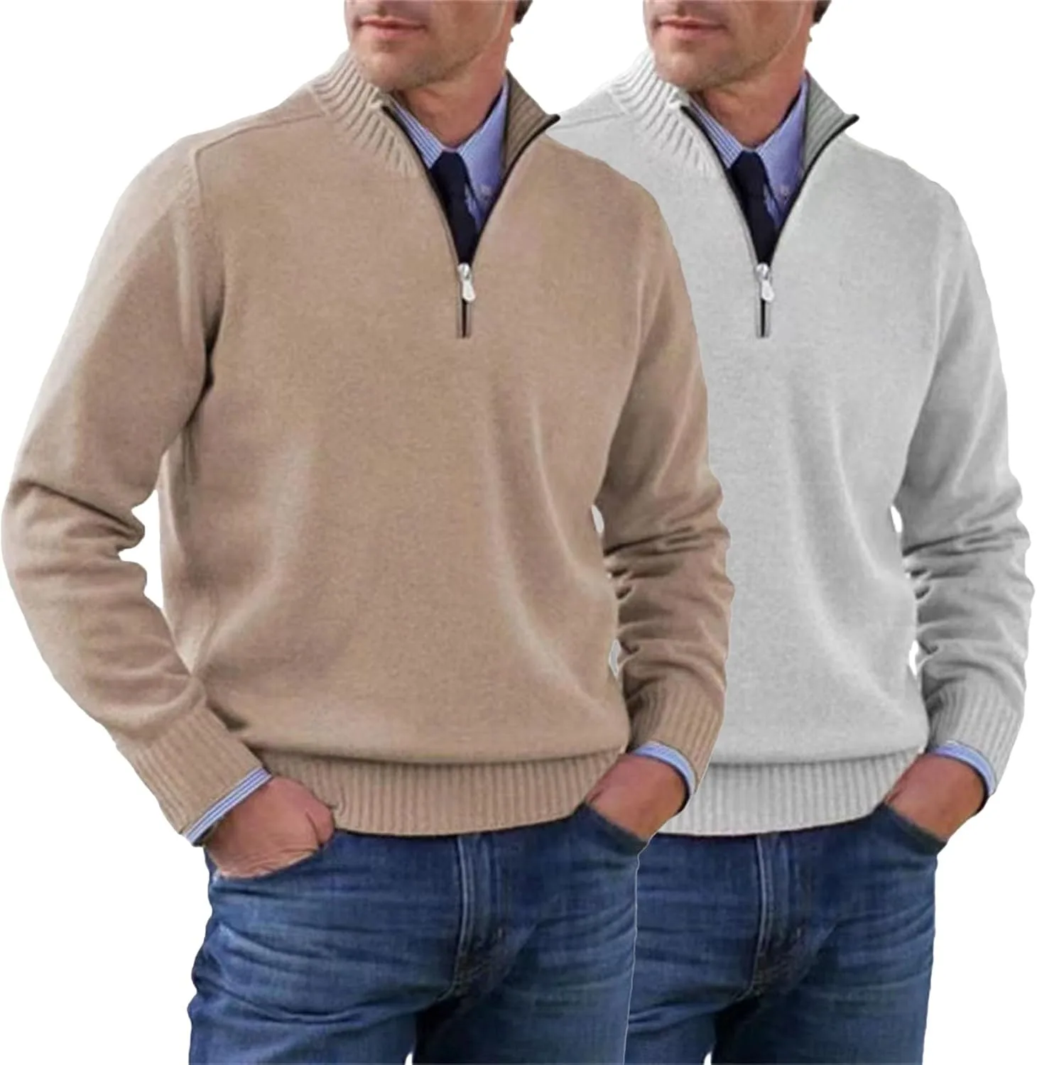 

Мужской легкий свитер с молнией на четверть Slim Fit SWJGLITTR