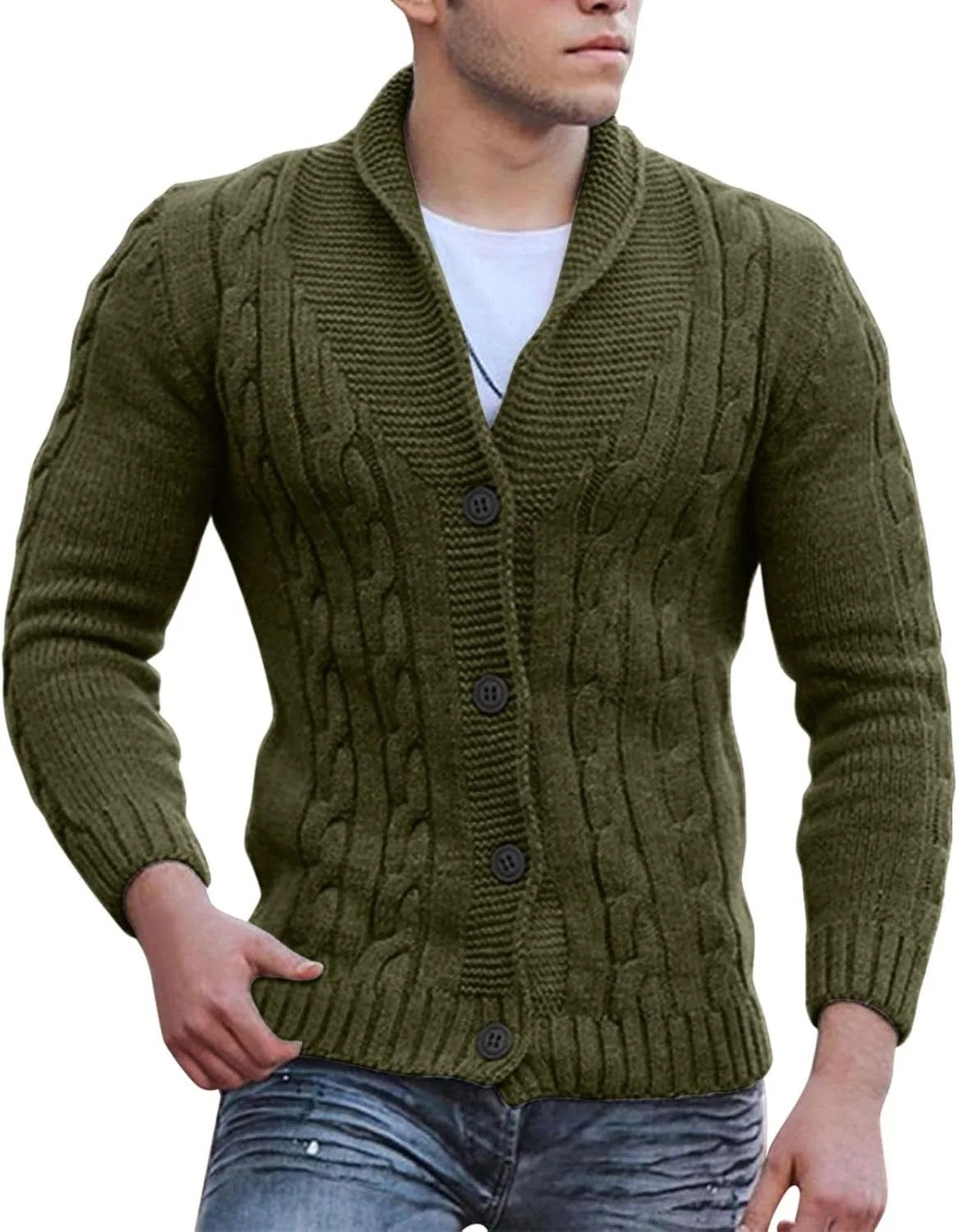 

Мужской кардиган с кабельной вязкой, свободный покрой Wunnhd