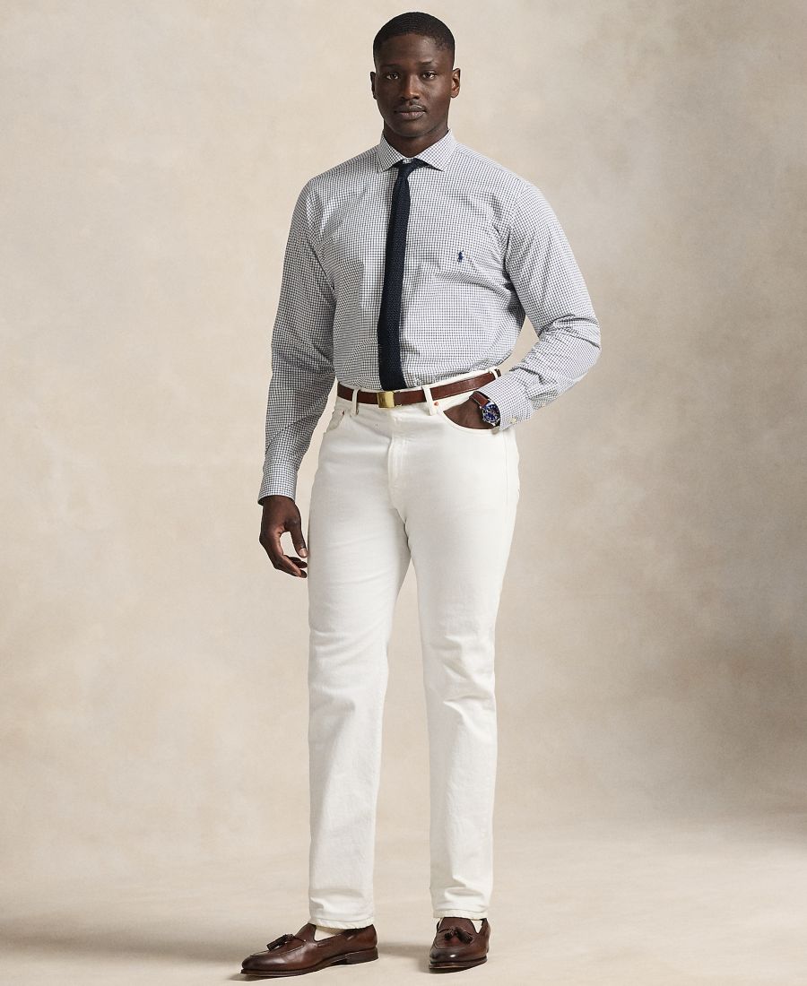 Мужская рубашка из эластичного поплина в клетку, больших размеров Polo Ralph Lauren, White New Classic Navy — фото 2