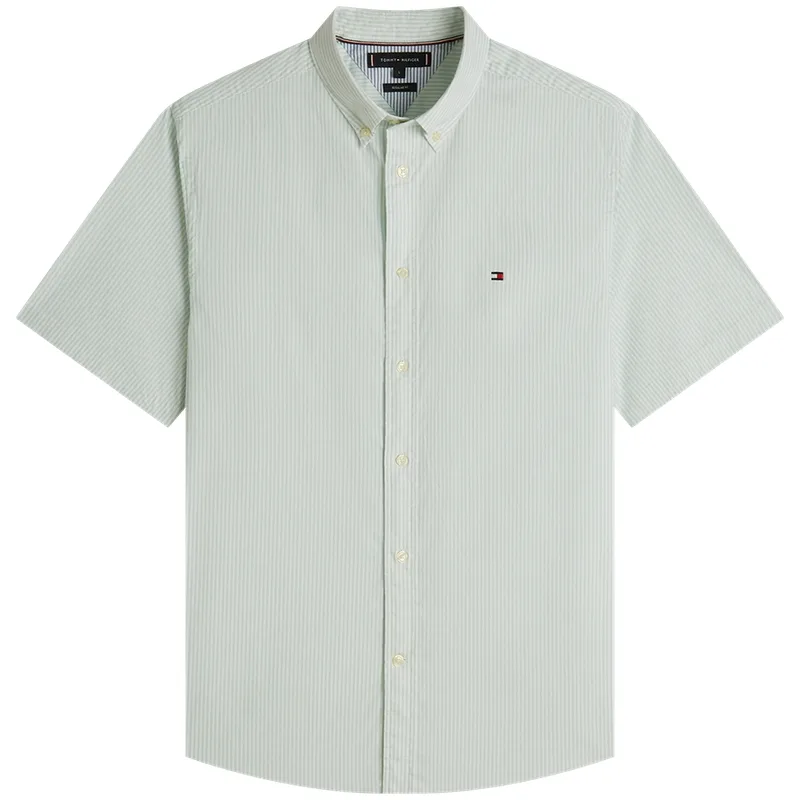 Рубашка мужская с лацканом умеренной ширины Tommy Hilfiger, Green White Stripes 0CI