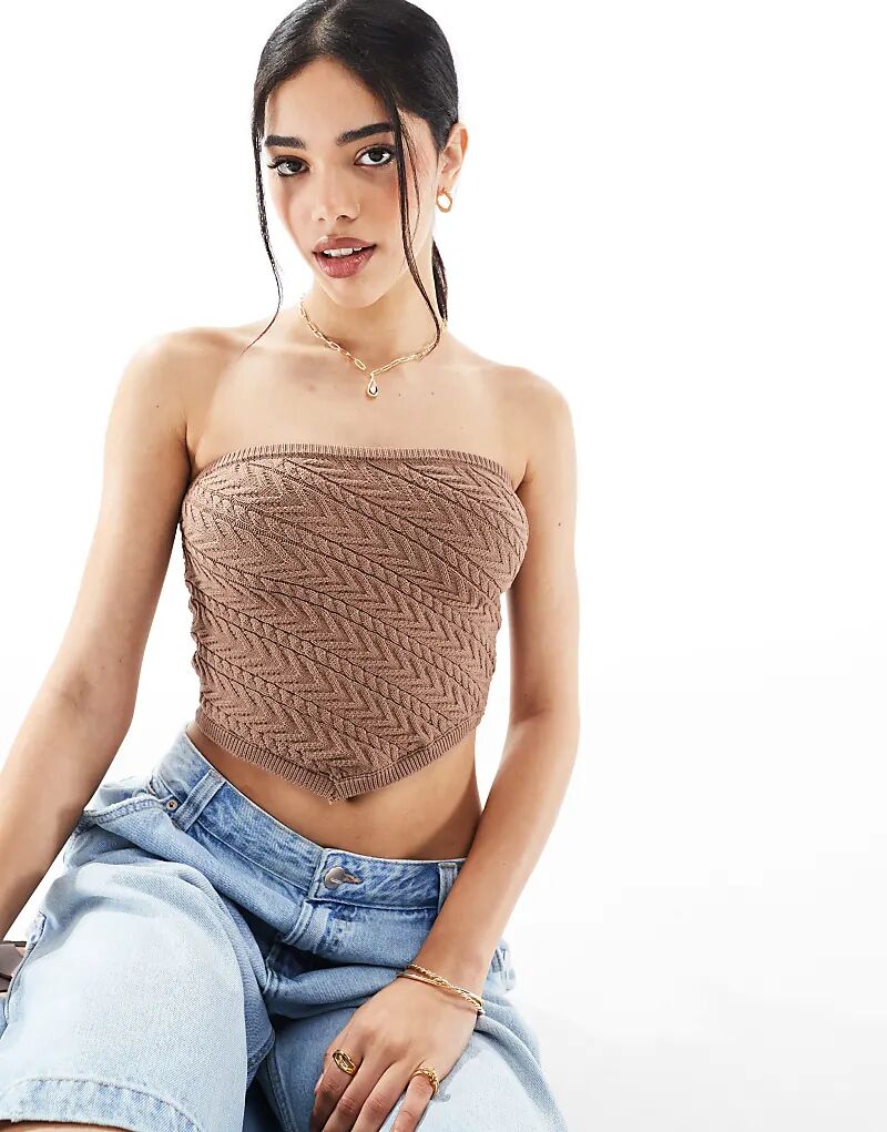 

Вязаный топ-бандо Bershka коричневого цвета