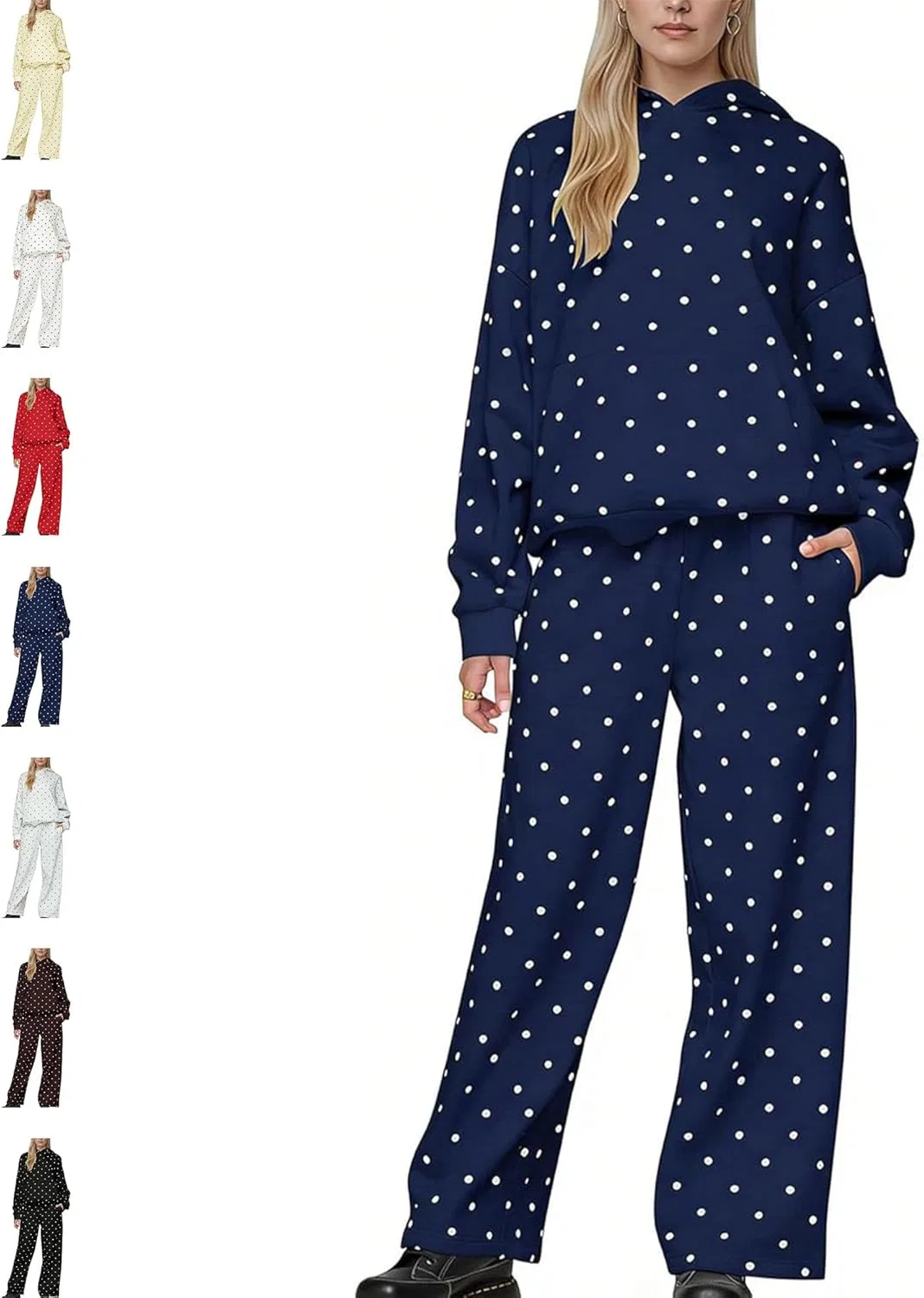 Спортивный костюм с капюшоном и штанами в горошек, женский, Navy Blue