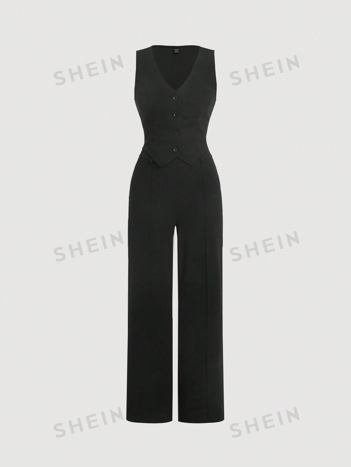 

Жилет женский и брюки Shein Mod Date Night с пряжкой спереди, черный