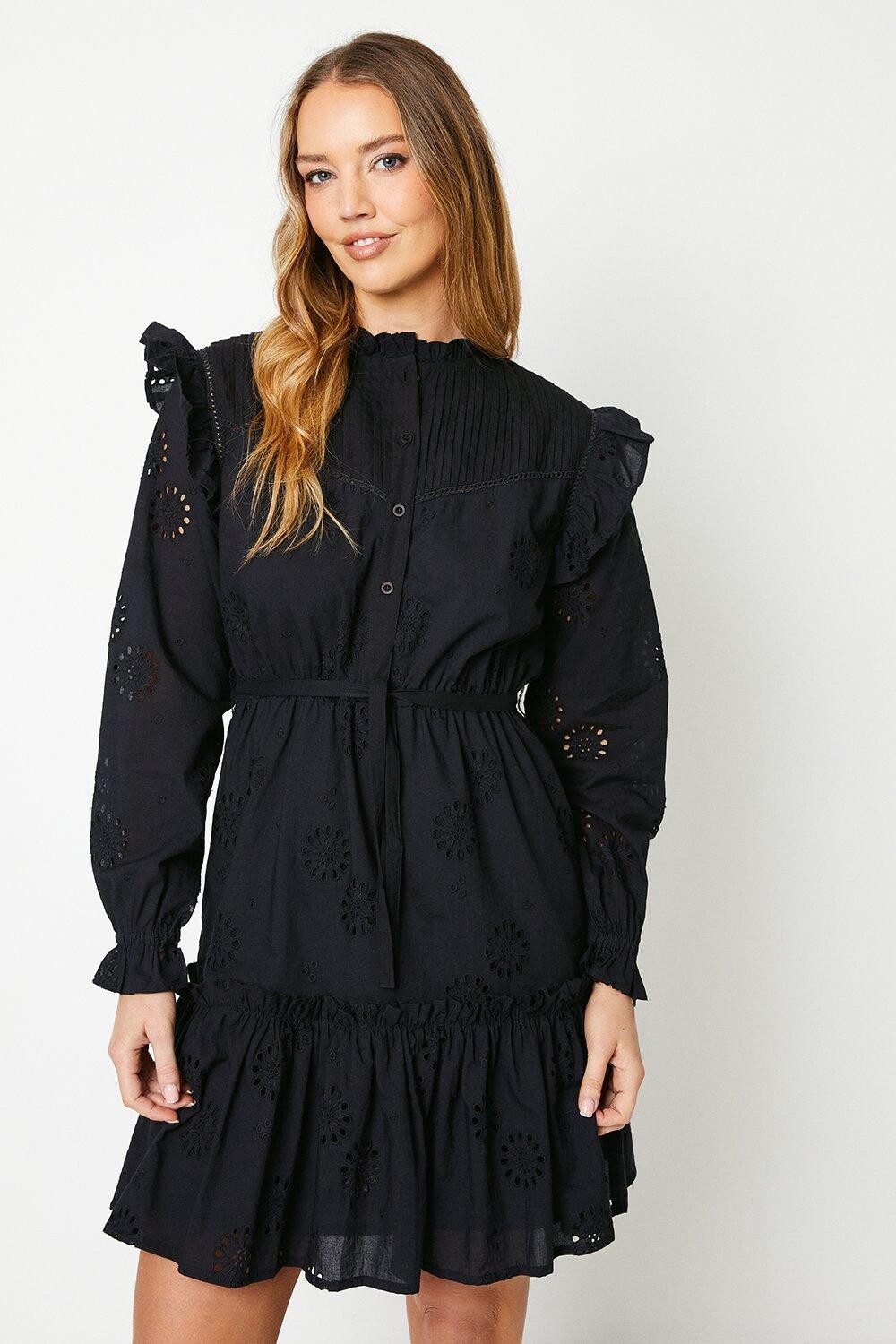

Мини-платье Broderie с оборками Oasis, черный