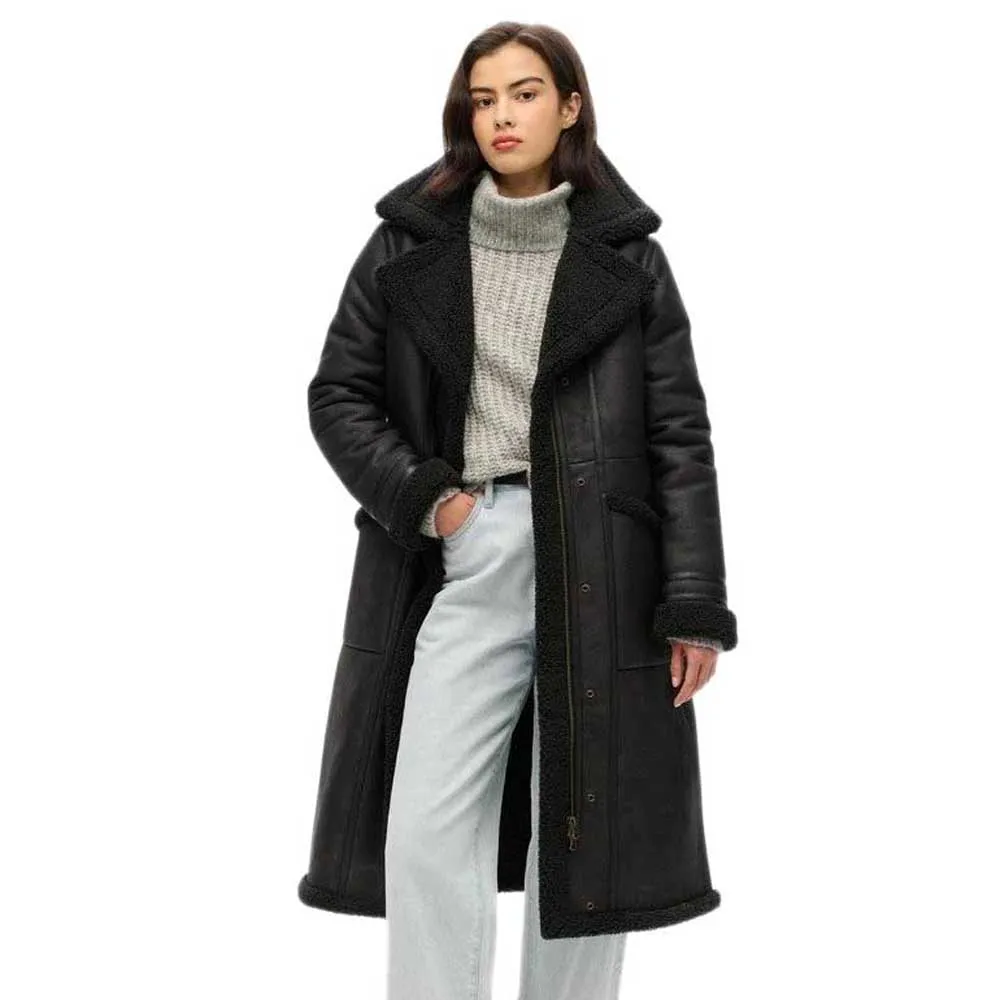 

Куртка Superdry Faux Shearing Longline, черный