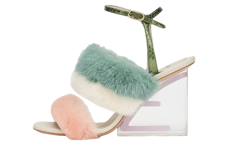 

Босоножки женские Fendi с мехом на танкетке, разноцветный