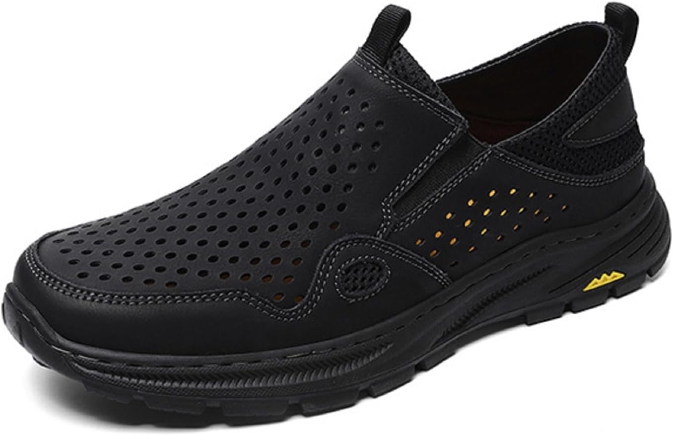 

Мужские спортивные слипоны из перфорированной кожи, удобные с эластичной подошвой, нескользящие, мягкие для ходьбы и вождения, обувь для активного отдыха и походов Ferraogan, черный