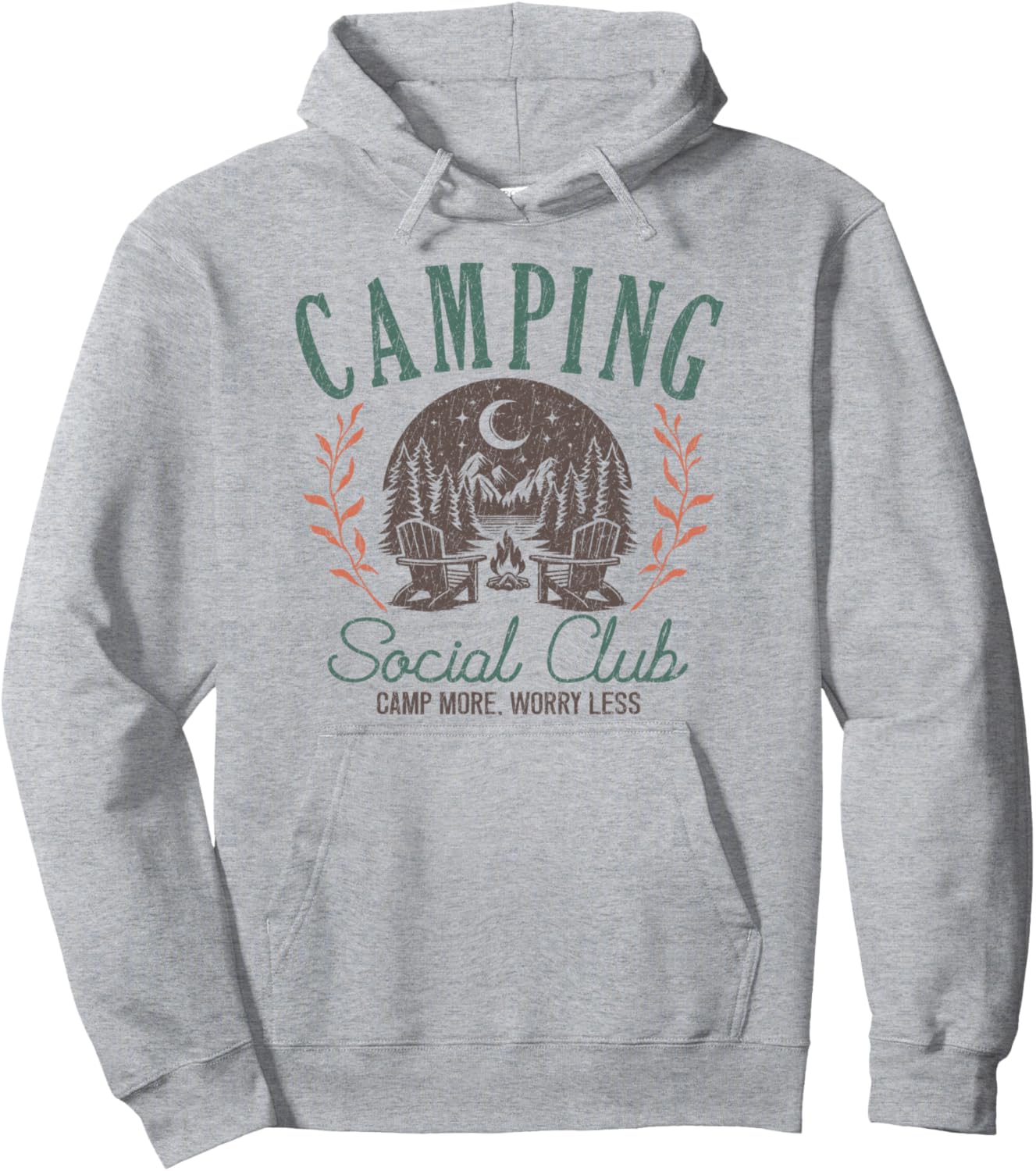 

Клуб любителей кемпинга, толстовка «Кемпинг без забот, костер, лето» Camping Shirt Company Of Kansas, серый