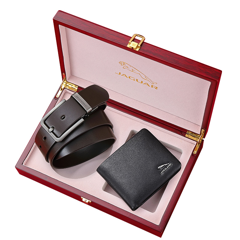 

JAGUAR Кожаный мужской ремень черный с кошельком в подарочной упаковке, Black-Belt+Wallet, Gift Box Set