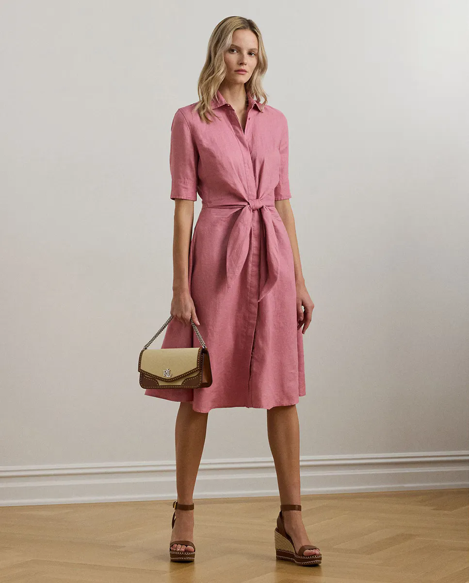 

Миди-платье рубашечного кроя из льна Lauren Ralph Lauren, розовый