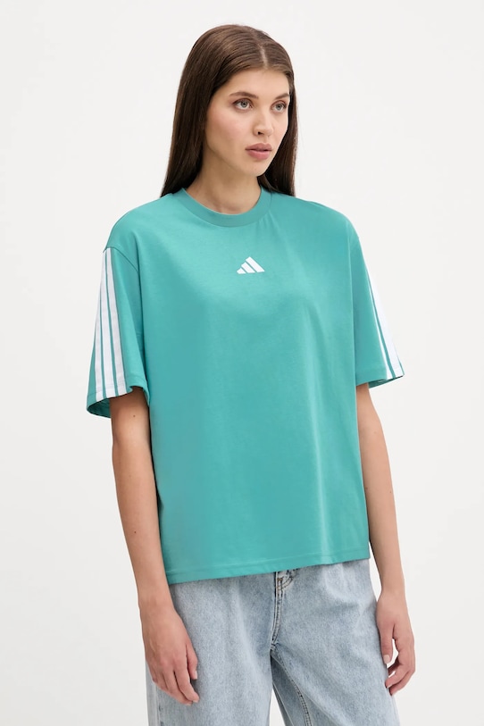 

Хлопковая футболка 3-Stripes Adidas, бирюзовый