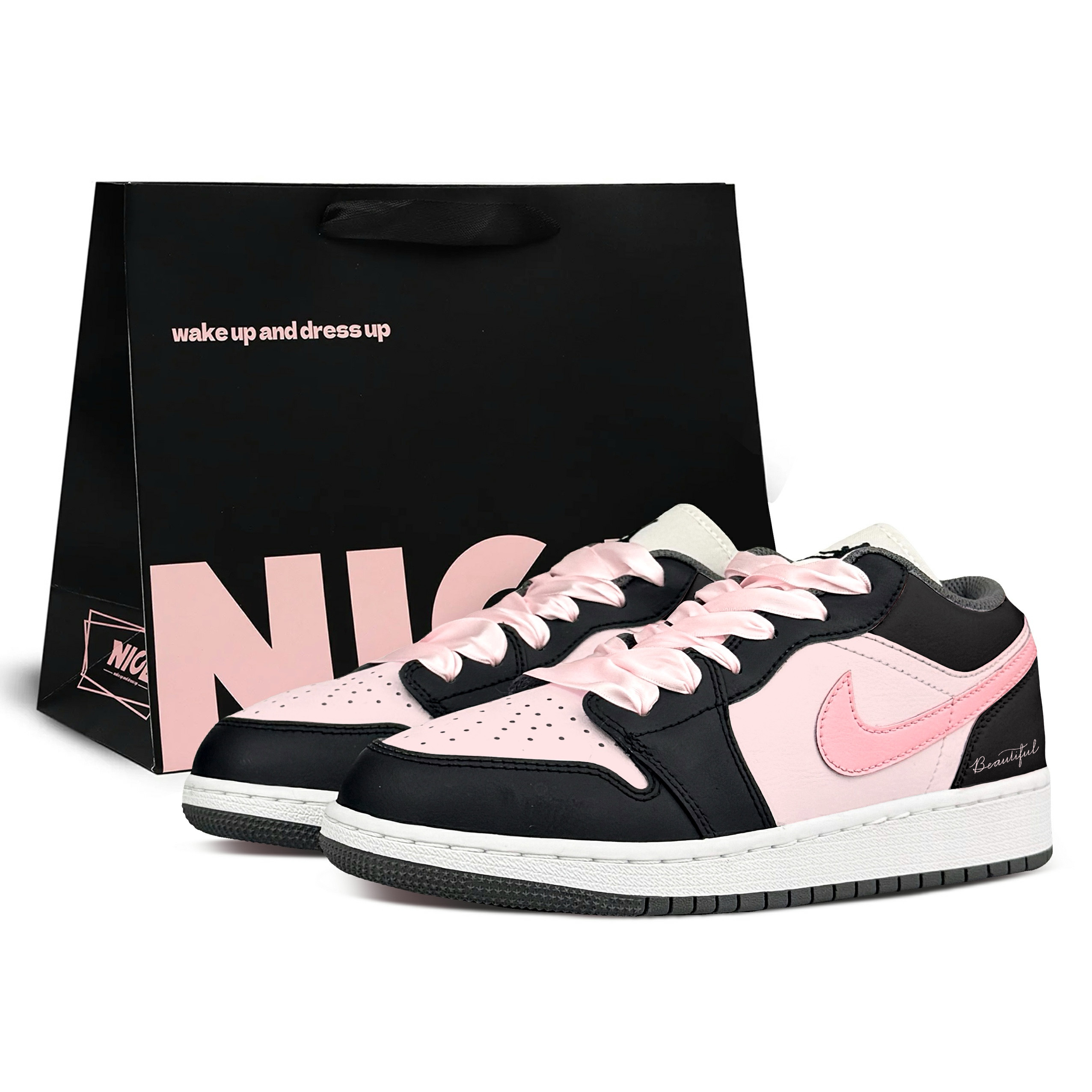 Jordan Баскетбольные кроссовки Air 1 Cushioning Low Top Vintage, женские, черно-розовые