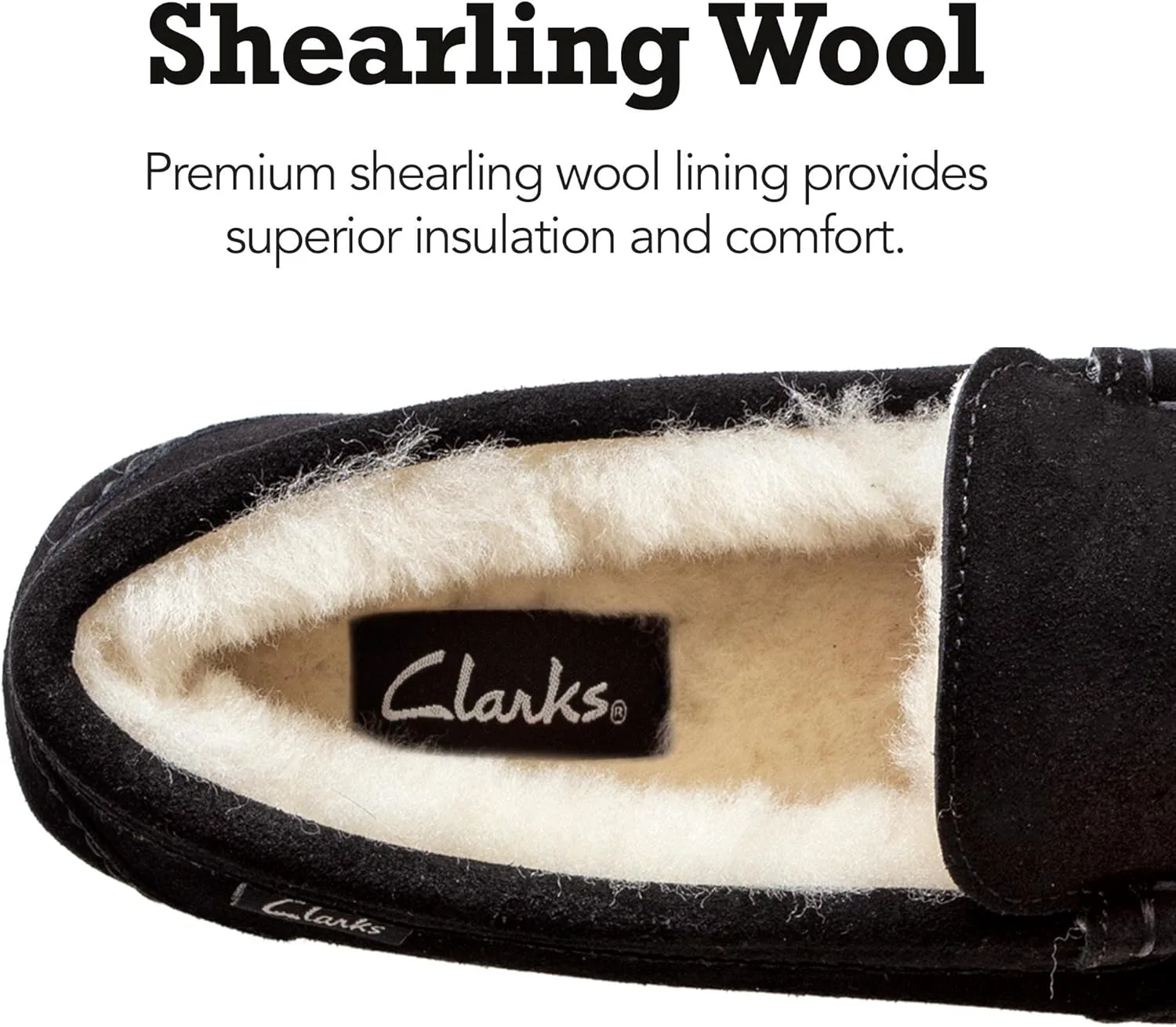 Домашние тапочки-мокасины Clarks с мехом для мужчин - для дома и улицы, подарок для него, черный — фото 3