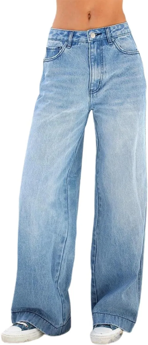 

Kinghua Женские джинсы с высокой талией и широкими штанинами