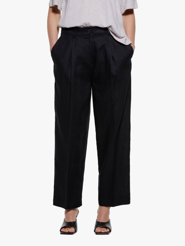 

Свободные укороченные брюки из чистого льна SISLEY, Black