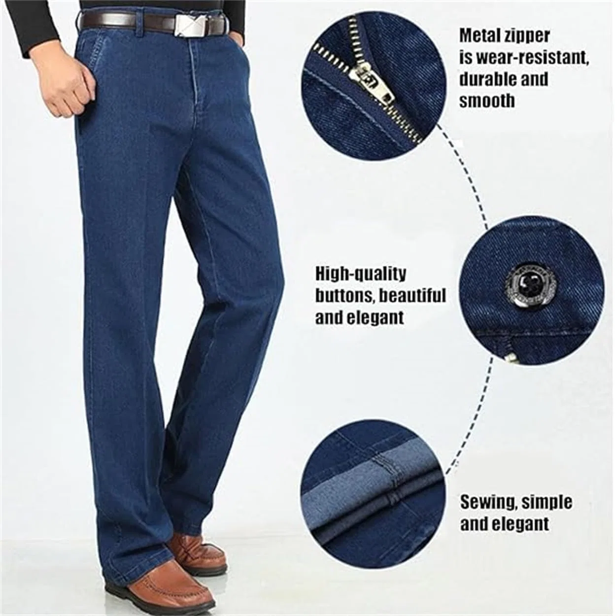 Джинсы classic straight fit stretch, Голубой — фото 4