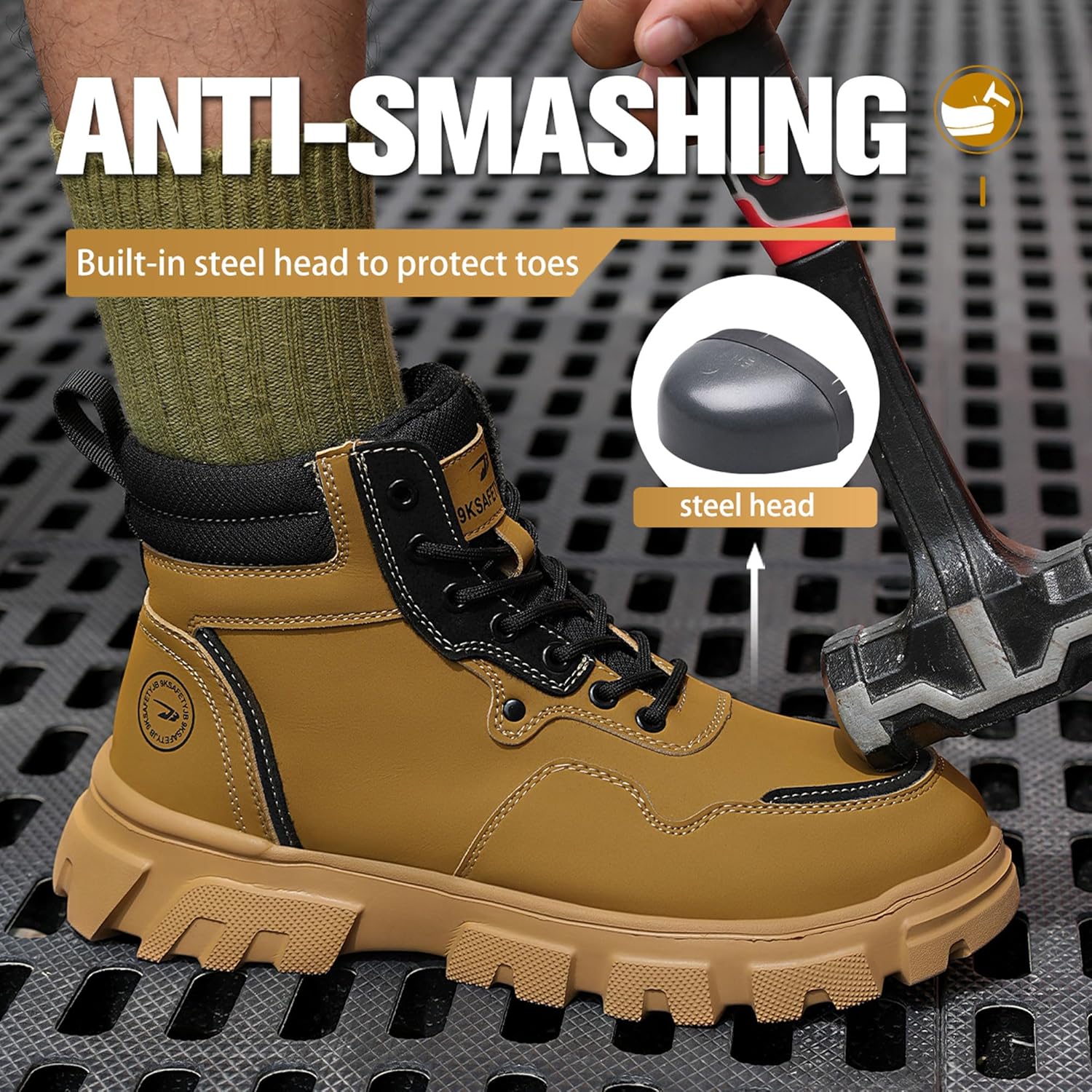 Рабочие ботинки Dressnu Anti-Smash, мужские, для защиты от ударов при сварке стальных конструкций, черный — фото 2