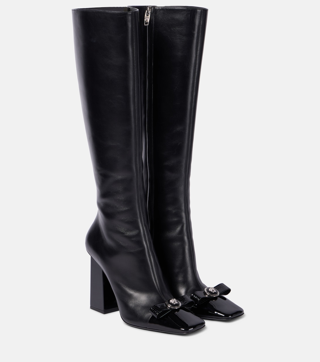 Сапоги до колен из кожи Gianni Ribbon Versace, Black-Palladium