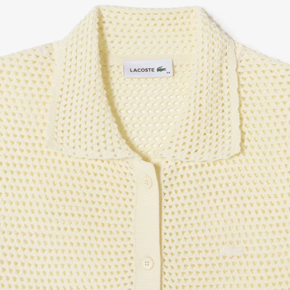 Кардиган Lacoste Кроше, хлопковый, короткий рукав, айвори — фото 2