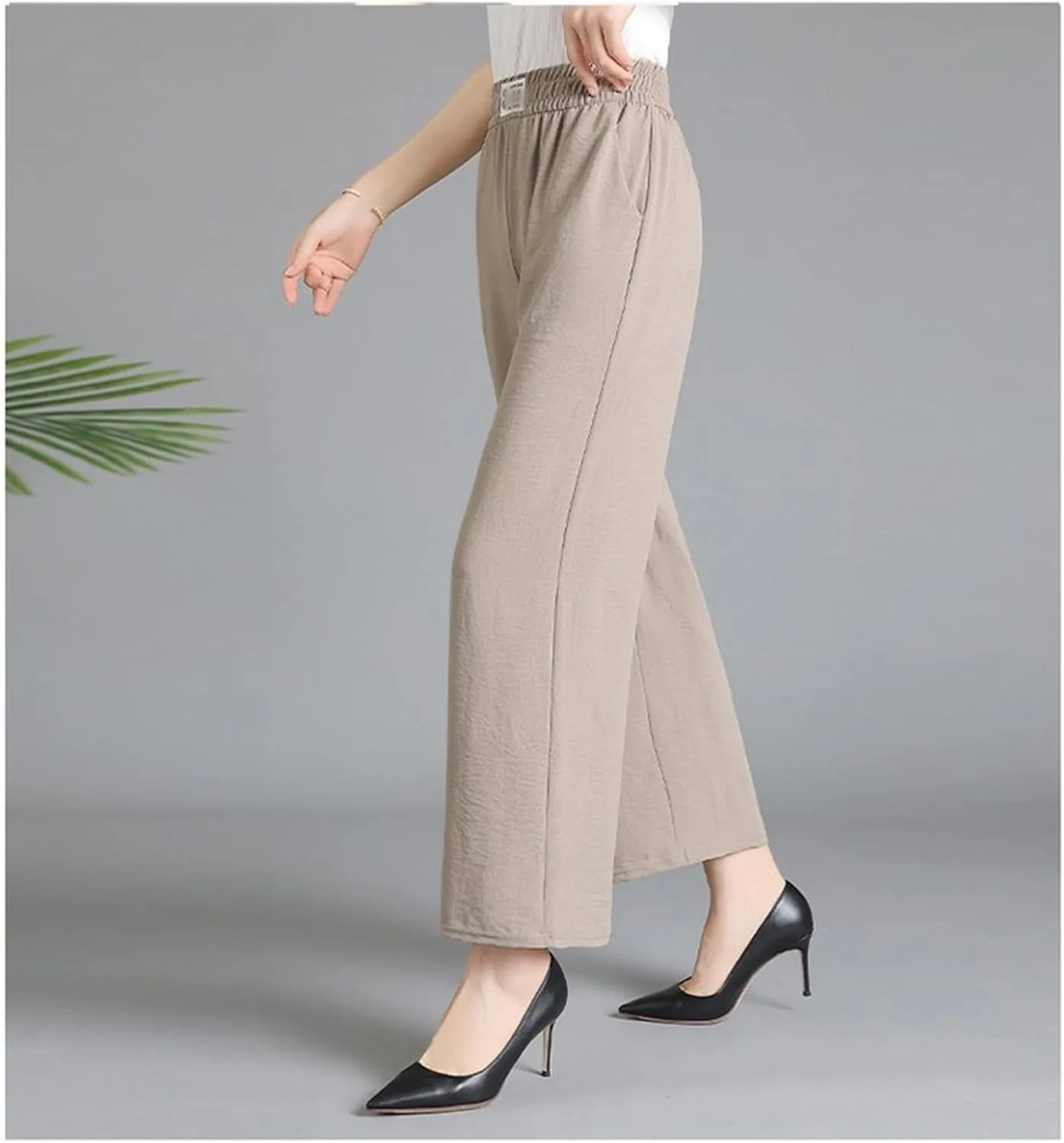 Женские брюки Perfect Drape с высокой посадкой на резинке, широкие, с карманами, из стрейч-айс шелка Generic, хаки — фото 4