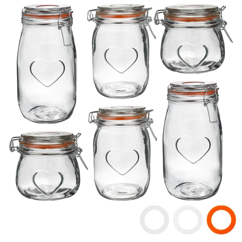 

Стеклянные банки для хранения пищевых продуктов Nicola Spring Heart Design — 500 мл / 1 л / 1,55 л — оранжевые — набор из 6 шт