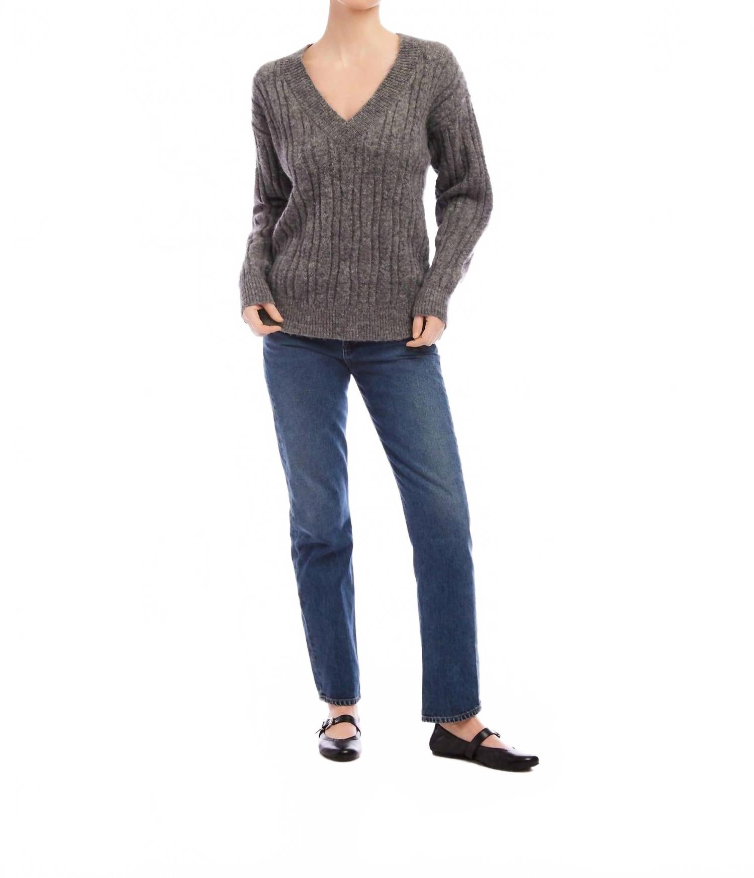 

Свитер Deliana с V-образным вырезом серого цвета оверсайз Fifteen Twenty