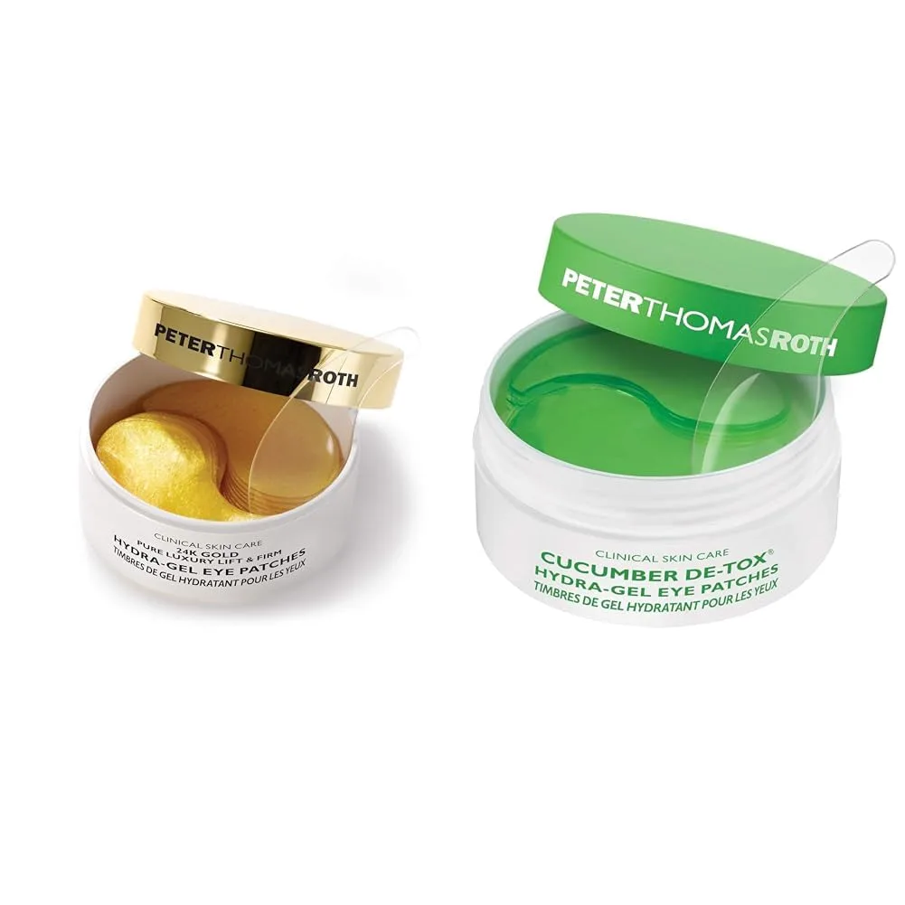 Патчи для глаз Peter Thomas Roth с 24-каратным золотом и детокс-патчи с огурцом от отечности, темных кругов и мелких морщин., Gold