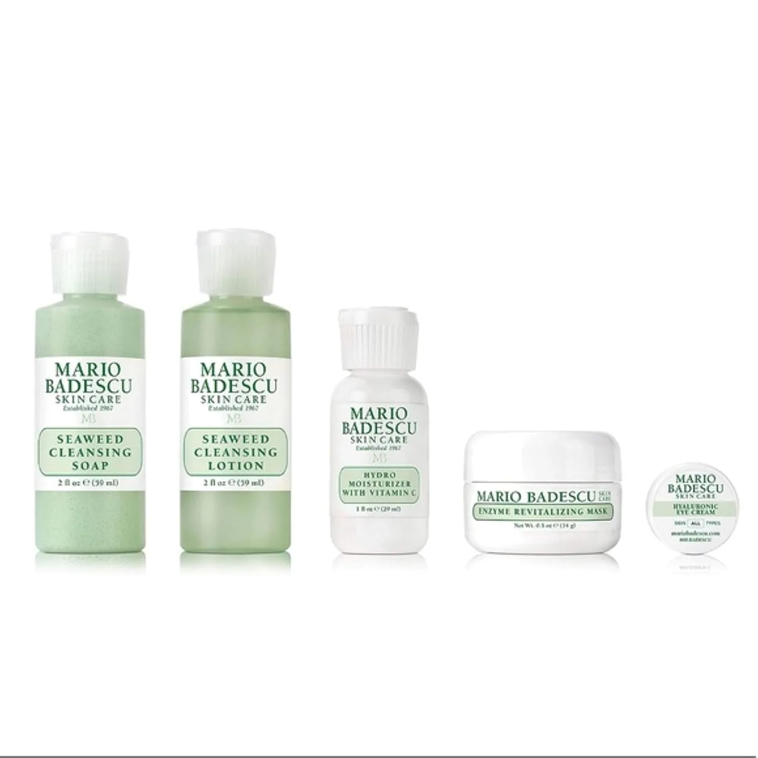Набор для ухода Mario Badescu Combo/Dry Regimen 5 предметов: мыло для очищения Seaweed, очищающий лосьон Seaweed, увлажняющий крем Hydro, маска Enzyme Revitalizing и крем для глаз Hyaluronic Набор из 5 штук — фото 2