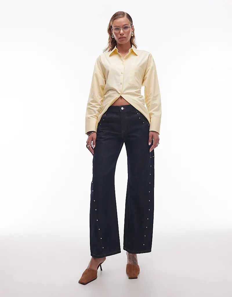

Джинсы ASOS DESIGN с низкой талией и заклепками цвета индиго