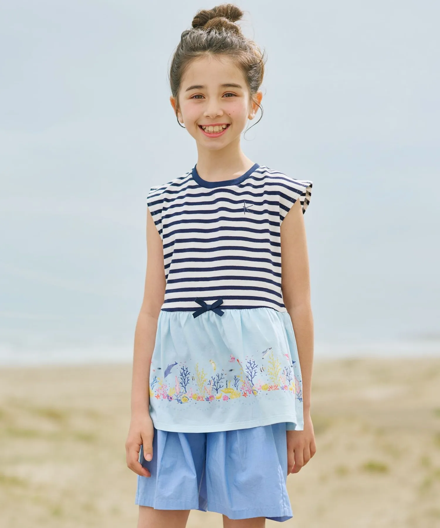 Детская футболка с морским принтом ENOSUI Border Kumikyoku синяя