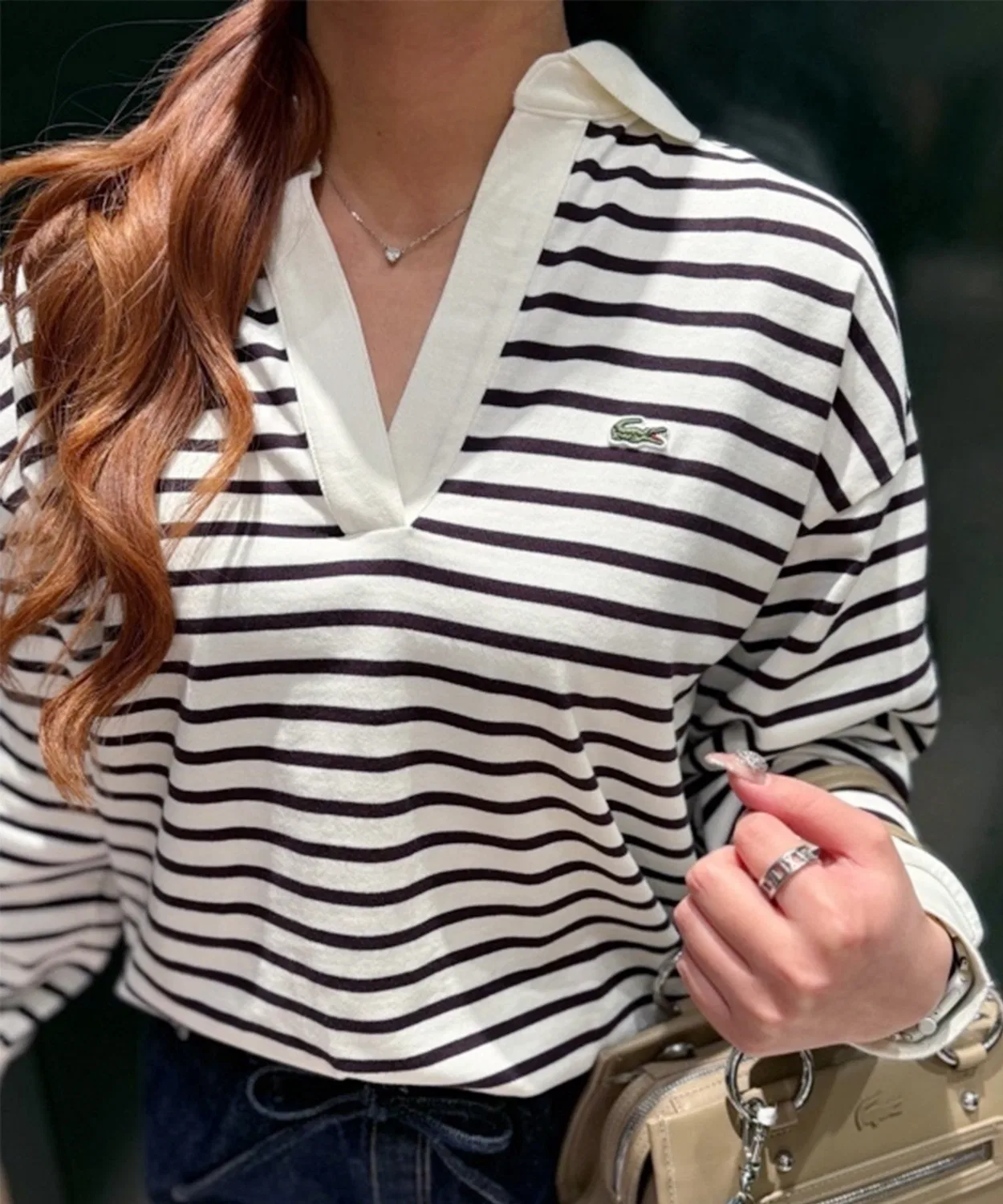Лонгслив Relaxed Fit бордовый в полоску