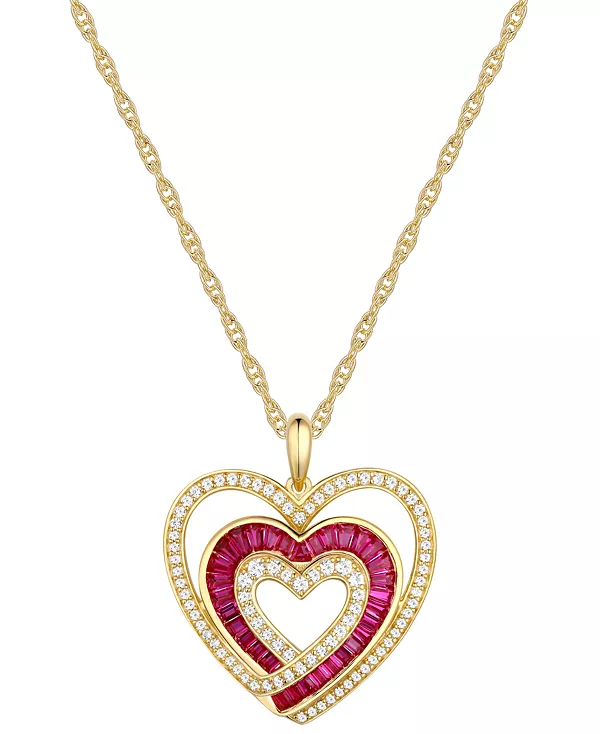 

Ожерелье с подвеской в форме тройного сердца из выращенного в лаборатории рубина (1/2 карата, tw) и выращенного в лаборатории белого сапфира (3/8 карата, tw) длиной 18 дюймов из стерлингового серебра с позолотой 14 карат Macy'S, ruby