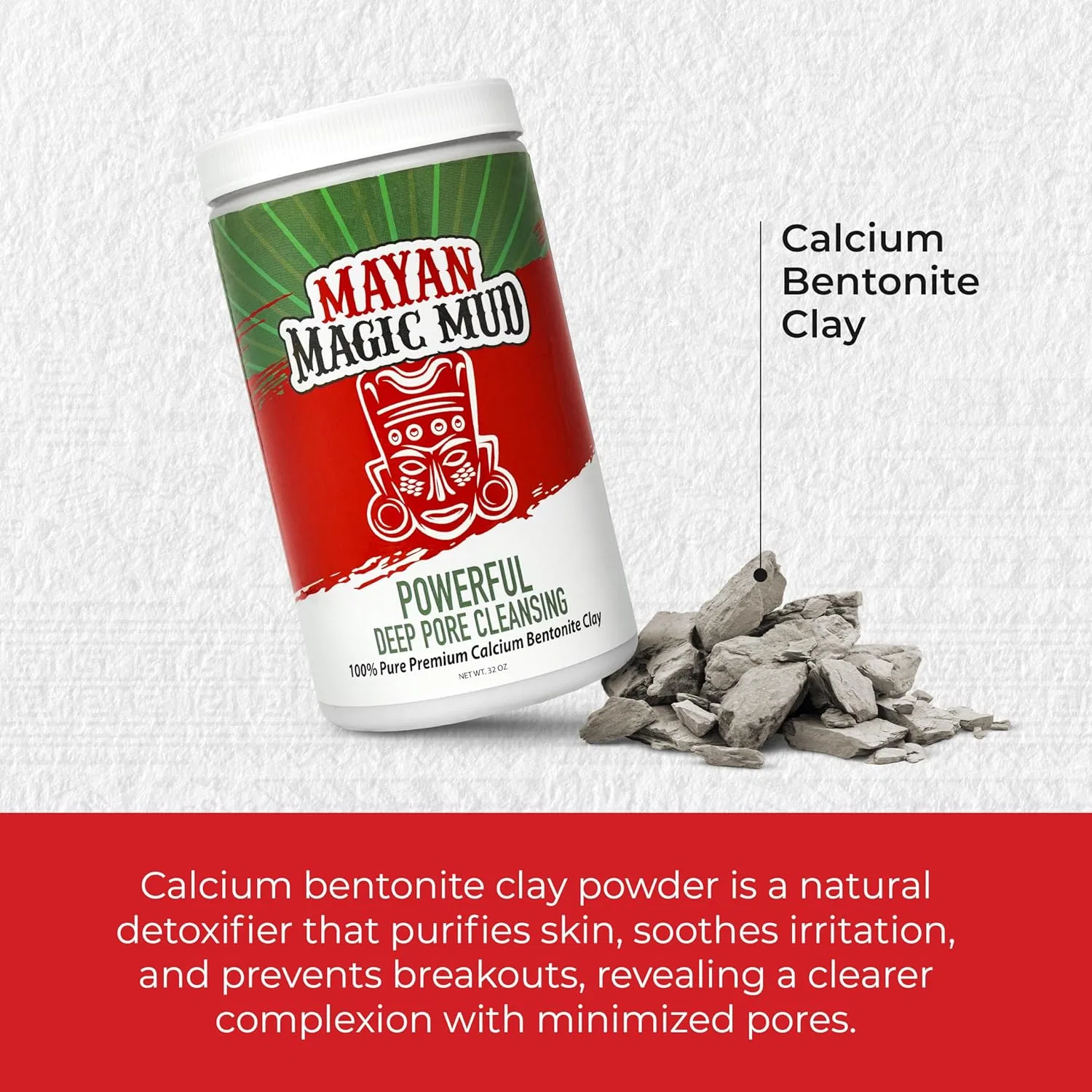 Маска для лица глиняная Mayan Magic Mud Calcium Bentonite Clay 907г — фото 3
