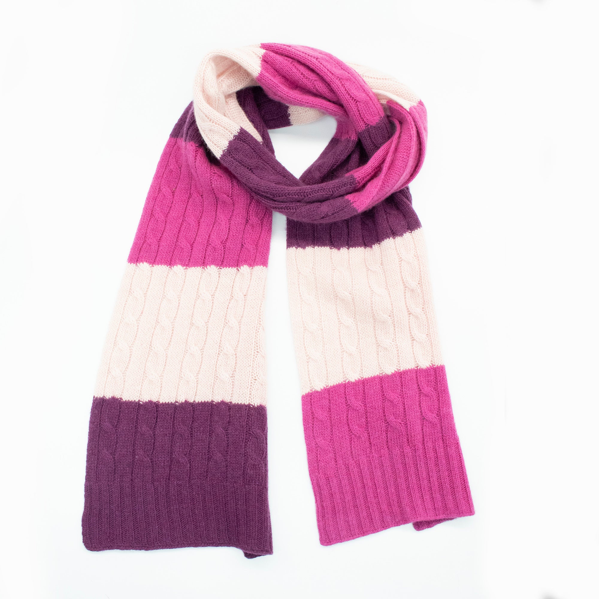 

Кашемировый полосатый шарф с косами Portolano, цвет purple combo