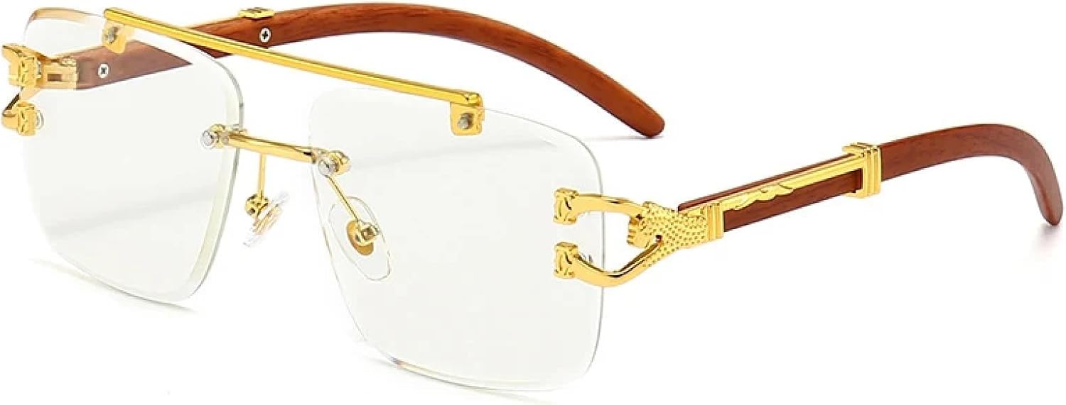 

Солнцезащитные очки для женщин, классические винтажные, без оправы, с рисунком головы леопарда; для мужчин, роскошные, дорожные, деревянные, металлические TVTBBVV, Clear