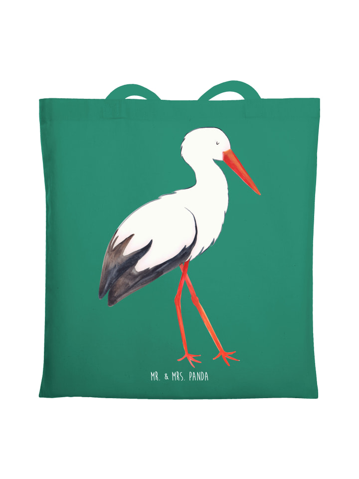 

Mr. & Mrs. Panda Сумка-шоппер с изображением аиста, без надписи, мятного цвета
