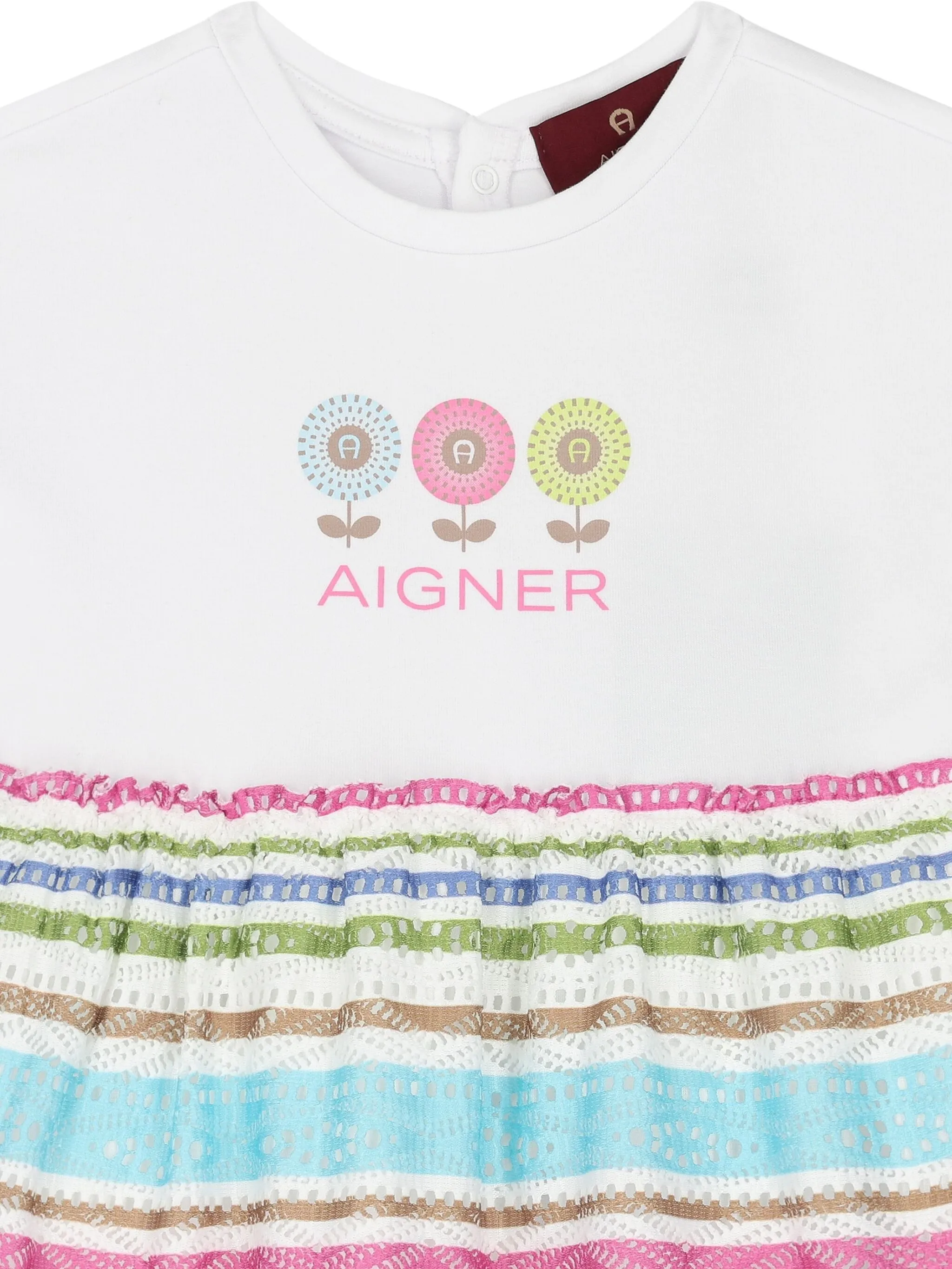 Полосатое платье с цветочной вышивкой Aigner Kids, белый — фото 3
