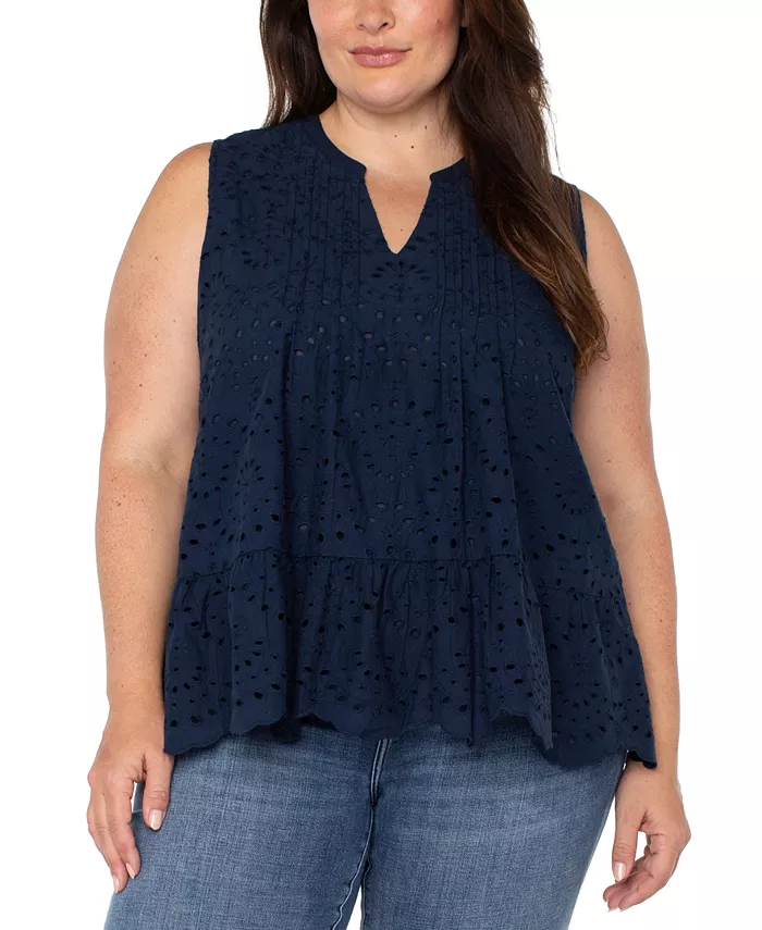 

Блузка Liverpool Plus Size из хлопка без рукавов с люверсами Liverpool Los Angeles, синий