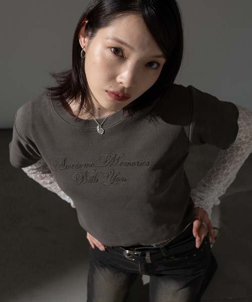 

Футболка укороченная, с ребристым принтом и пигментированным рисунком Apres jour mignon, коричневый