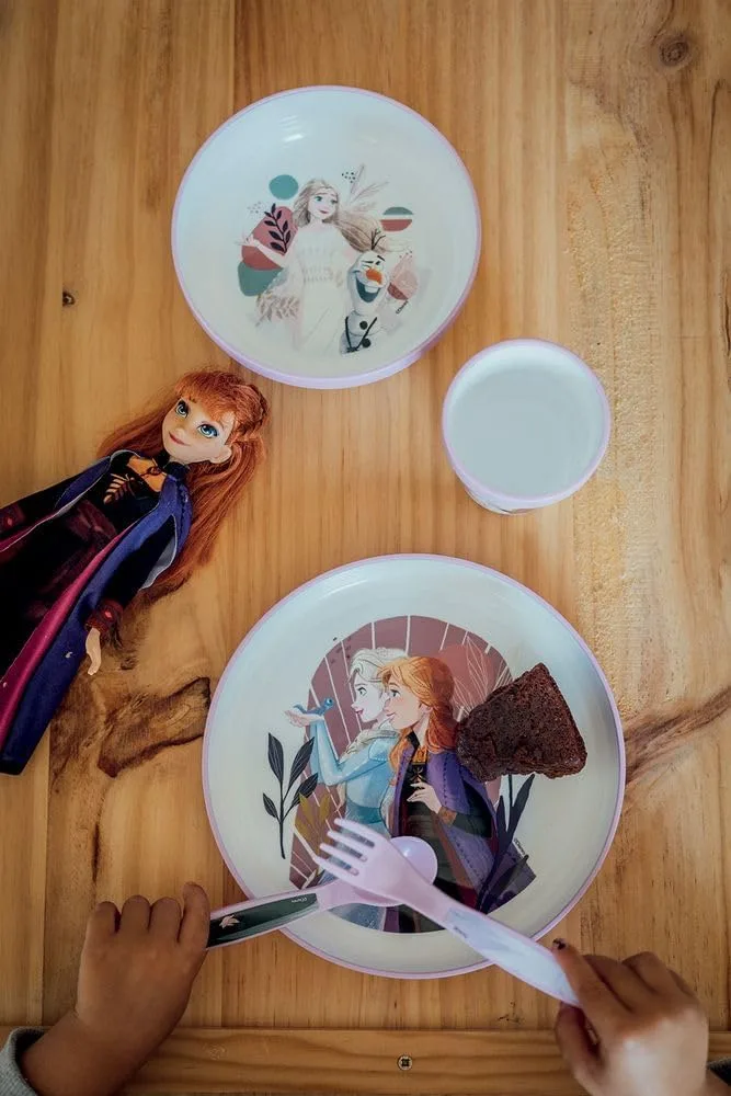 Пластиковая тарелка Tataway Disney Frozen Эльза и Анна для девочек с противоскользящей основой, белая и фиолетовая Stor — фото 2