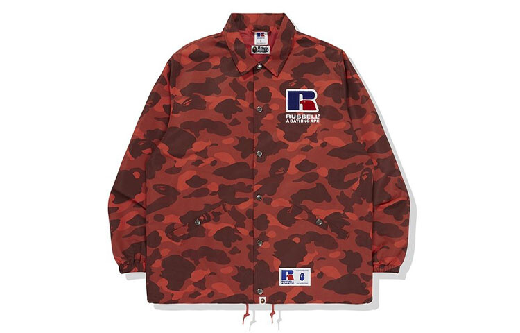 BAPE X Russell Color Camo College Coach куртка синяя A Bathing Ape, красный — фото 4