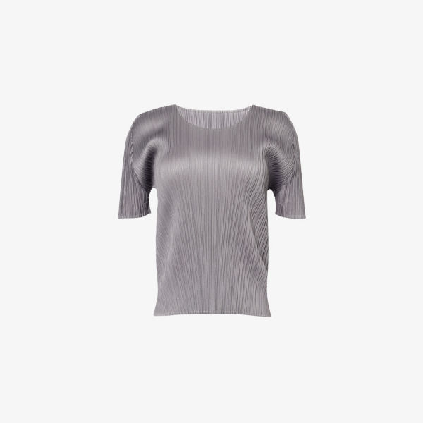 

Футболка вязаная плиссированная с круглым вырезом Pleats Please Issey Miyake, серый